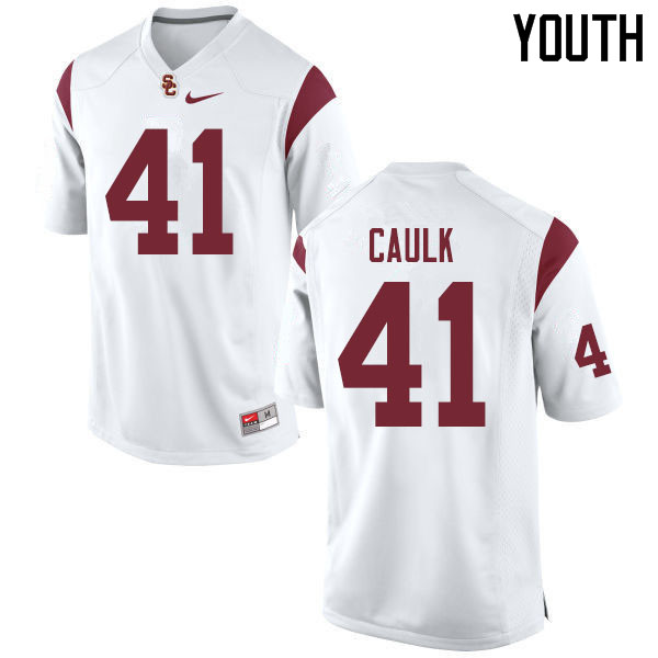Youth #41 Chris Caulk USC Trojans College Football Jerseys Sale-White